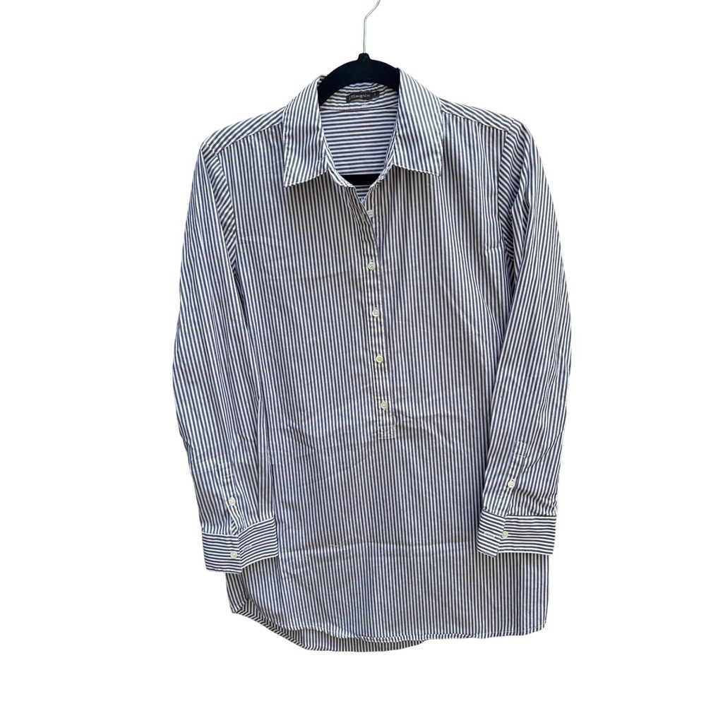 J.McLaughlin Womens Striped Cotton Popover Shirt Long Sleeve W/ Pockets Small